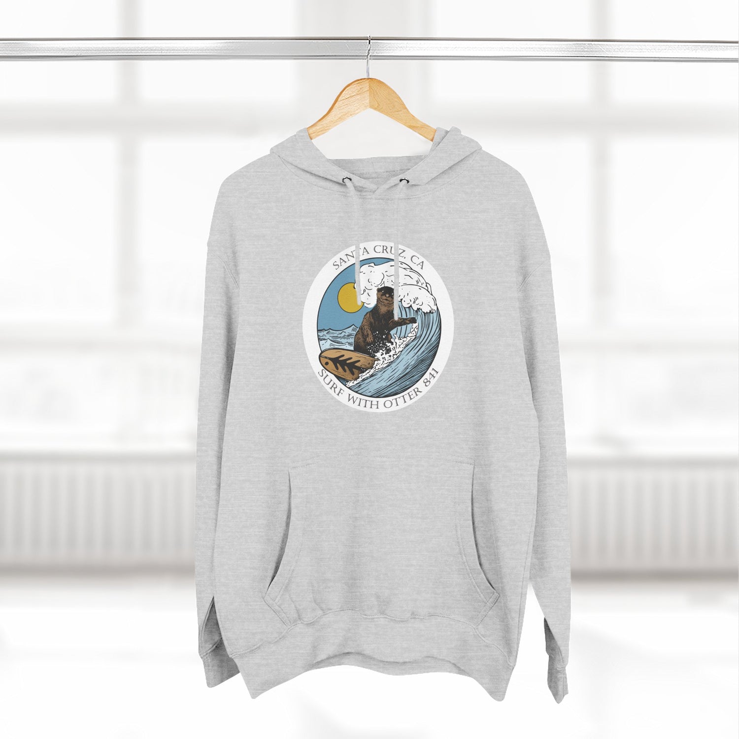 Surf with Otter 841 by Thiago Bianchini Unisex - Pull-Over Cotton Blend Fleece Hoodie