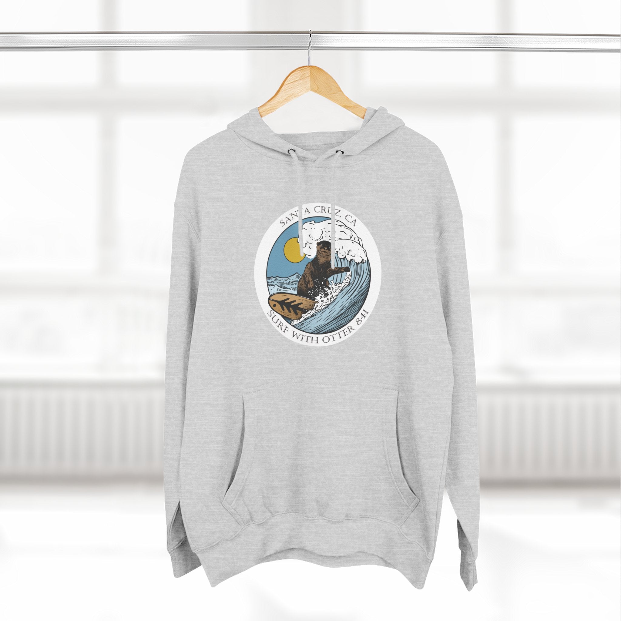 Surf with Otter 841 by Thiago Bianchini Unisex - Pull-Over Cotton Blend Fleece Hoodie