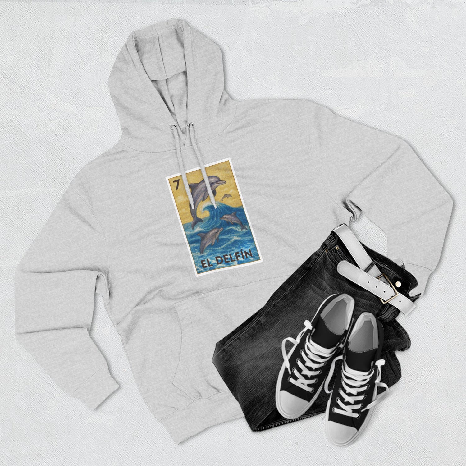 Dolphin Lotería Unisex - Pull-Over Cotton Blend Fleece Hoodie (El Delfín)