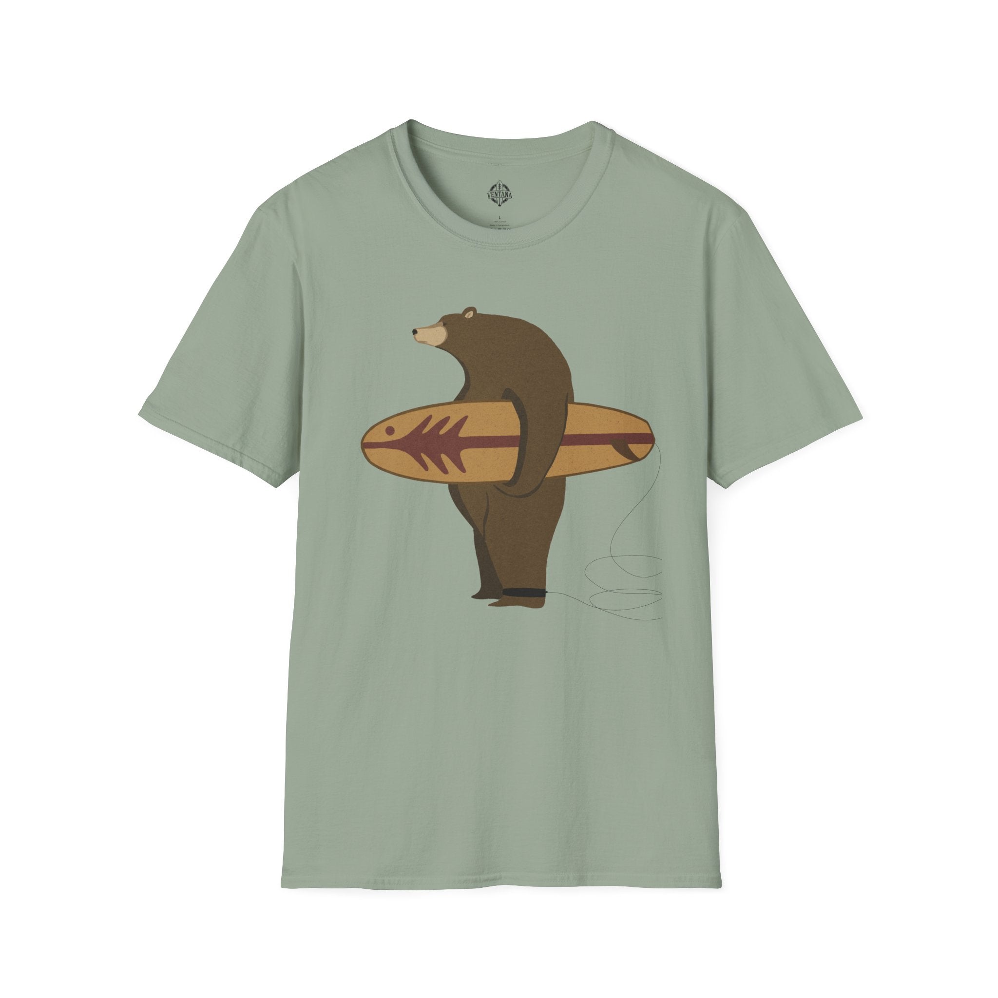 Surfing Grizzly Bear by Fabian Lavater Unisex - Soft Style U.S. Cotton T-Shirt