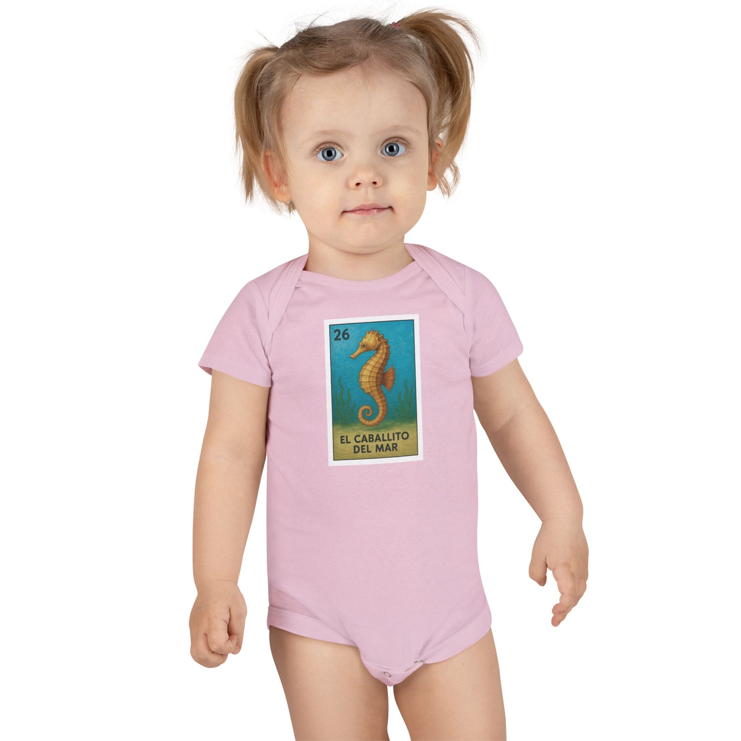 Seahorse Lotería - Baby Short Sleeve 100% Cotton Onesie (El Caballito del Mar)