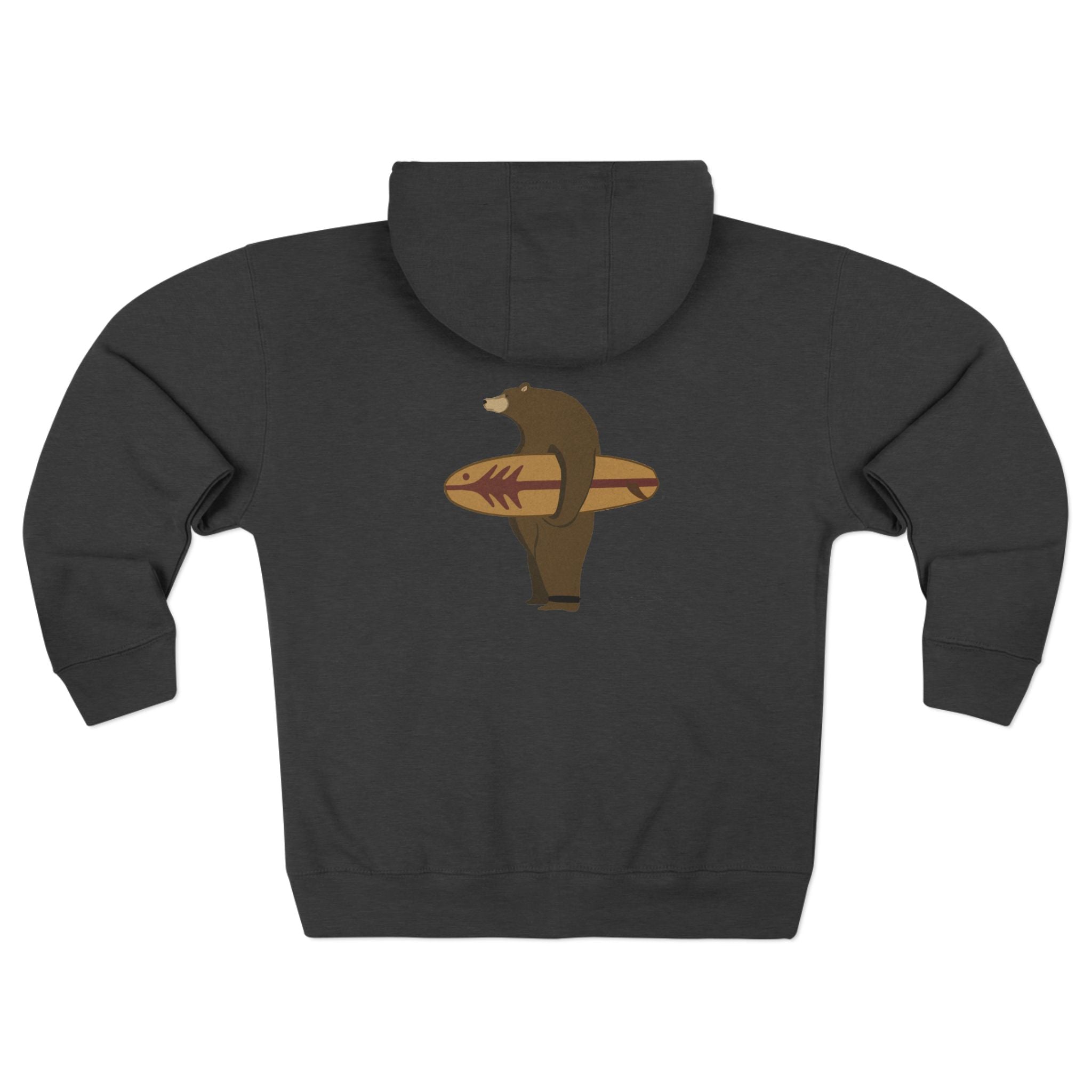 Surfing Grizzly Bear by Fabian Lavater Unisex - Zip Cotton Blend Fleece Hoodie