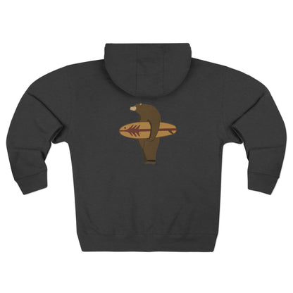 Surfing Grizzly Bear by Fabian Lavater Unisex - Zip Cotton Blend Fleece Hoodie