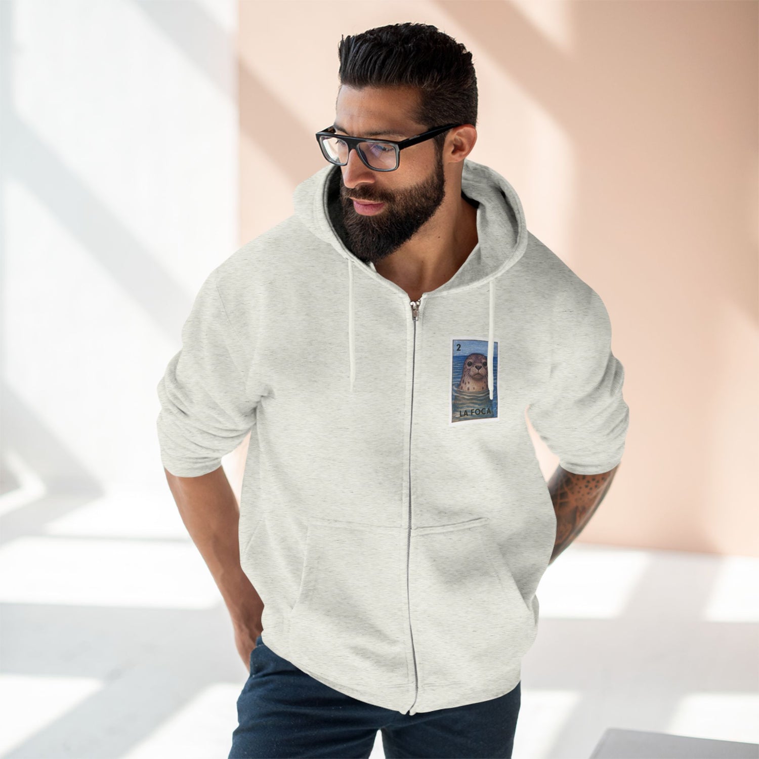Seal Lotería Unisex - Zip Cotton Blend Fleece Hoodie (La Foca)