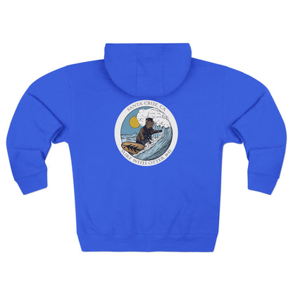 Surf with Otter 841 by Thiago Bianchini Unisex - Zip Cotton Blend Fleece Hoodie