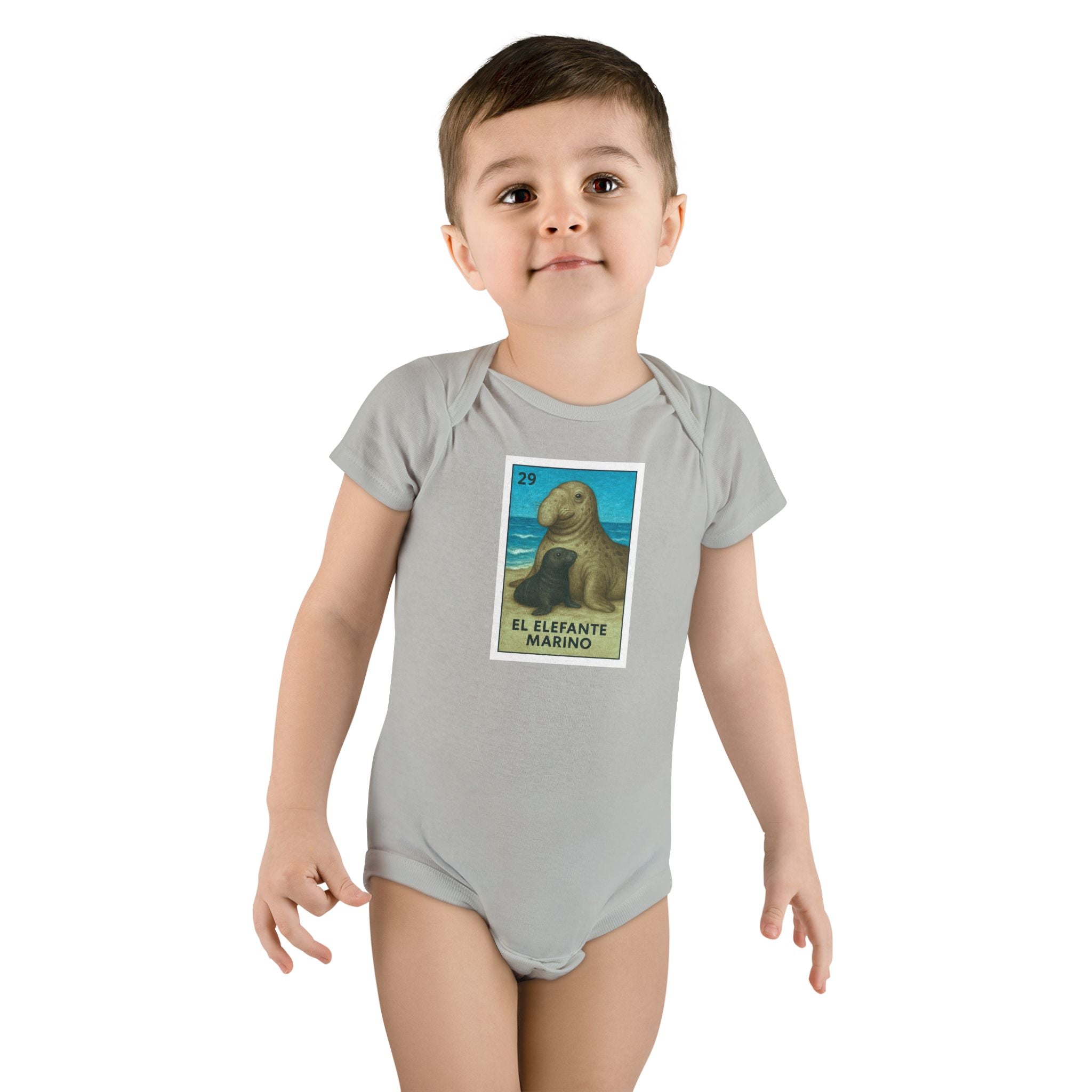 Elephant Seal Lotería - Baby Short Sleeve 100% Cotton Onesie (El Elefante Marino)