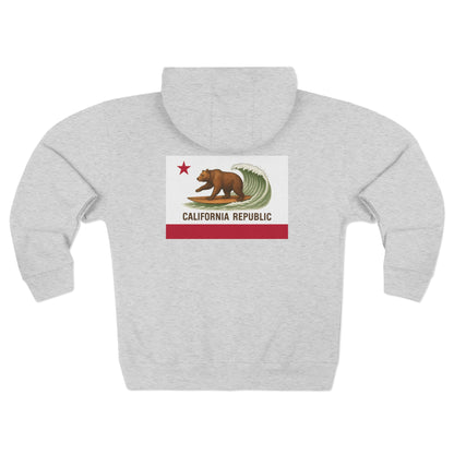 California Surfing Bear Flag Unisex - Zip Cotton Blend Fleece Hoodie