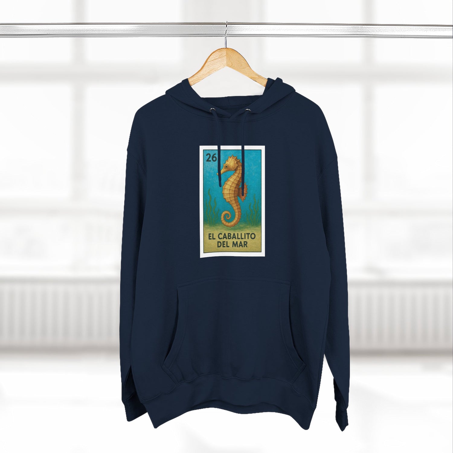 Seahorse Lotería Unisex - Pull-Over Cotton Blend Fleece Hoodie (El Caballito del Mar)