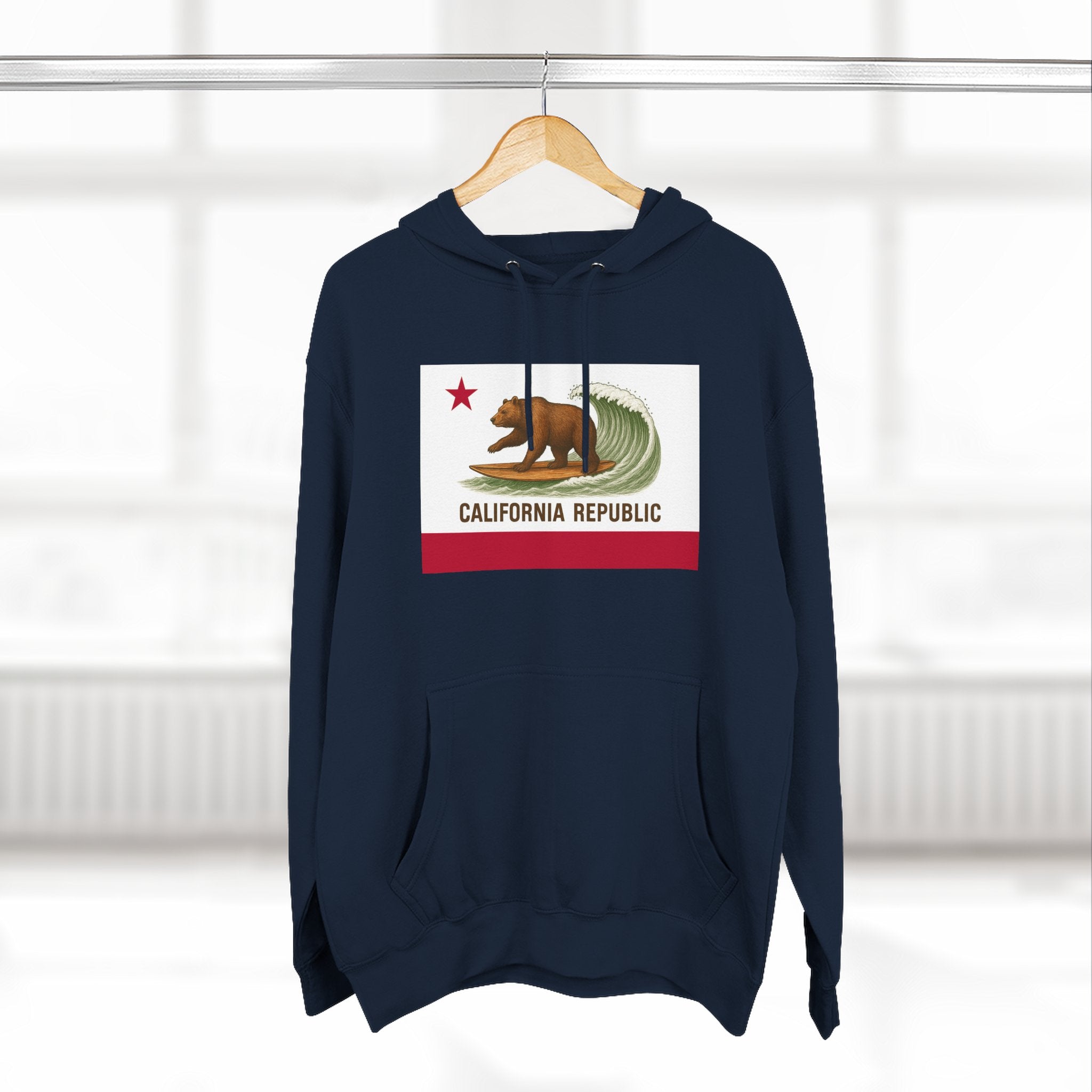 California Surfing Bear Flag Unisex - Pull-Over Cotton Blend Fleece Hoodie