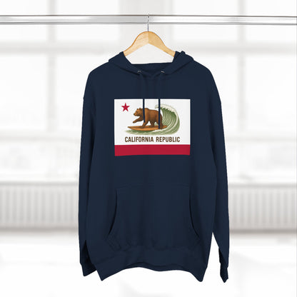 California Surfing Bear Flag Unisex - Pull-Over Cotton Blend Fleece Hoodie