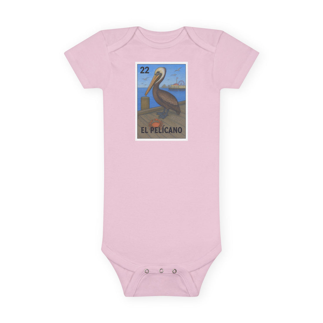Pelican Lotería - Baby Short Sleeve 100% Cotton Onesie (El Pelícano)