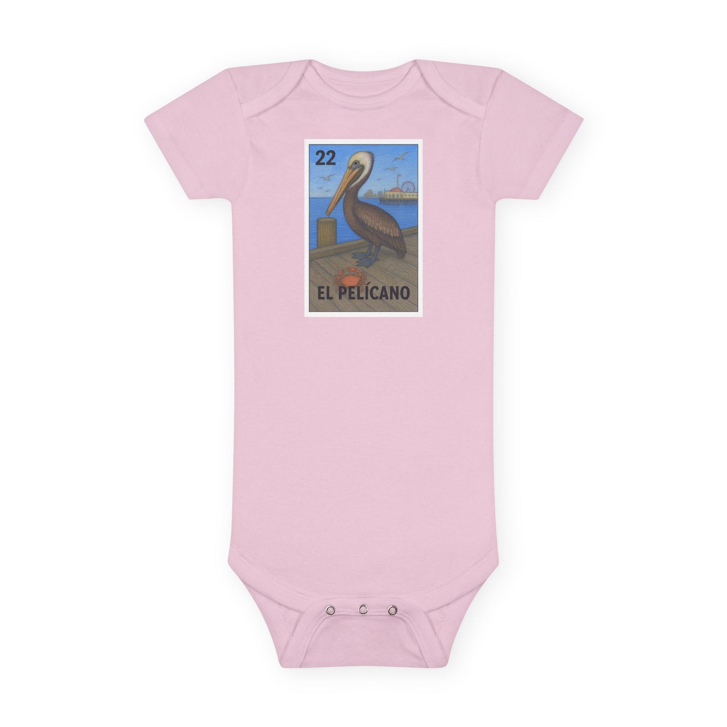 Pelican Lotería - Baby Short Sleeve 100% Cotton Onesie (El Pelícano)