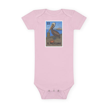Pelican Lotería - Baby Short Sleeve 100% Cotton Onesie (El Pelícano)