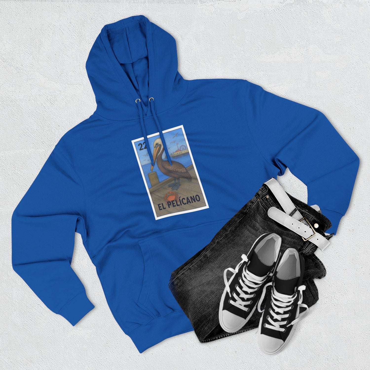 Pelican Lotería Unisex - Pull-Over Cotton Blend Fleece Hoodie (El Pelícano)