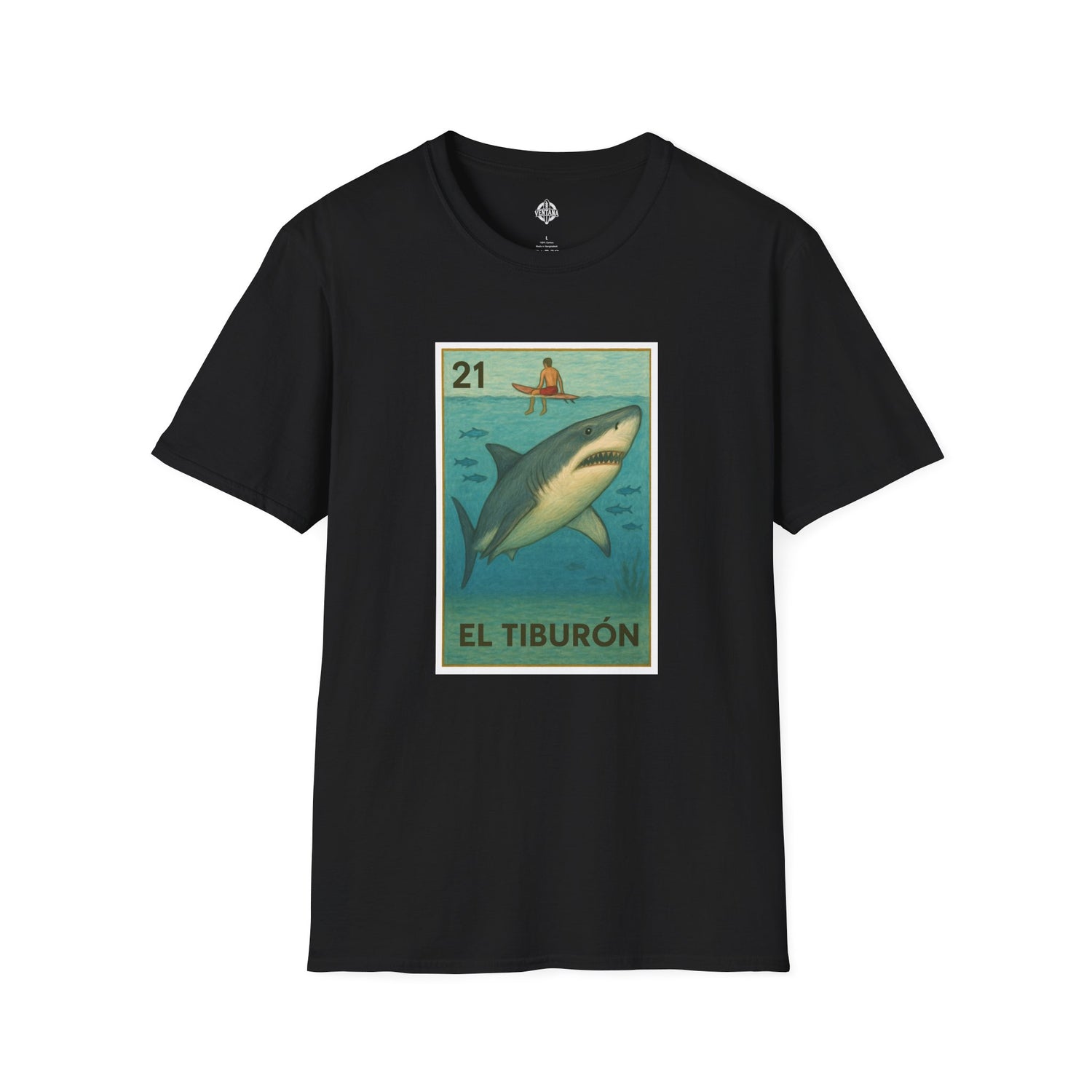 Shark Lotería Unisex - Soft Style U.S. Cotton T-Shirt (El Tiburón)