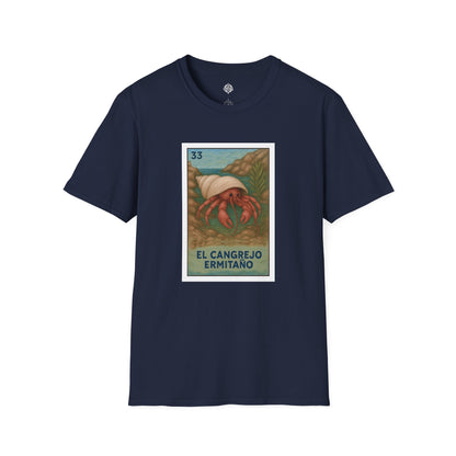 Hermit Crab Lotería Unisex - Soft Style U.S. Cotton T-Shirt (El Cangrejo Ermitaño)