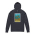 Navy blue hoodie with a turtle graphic and &