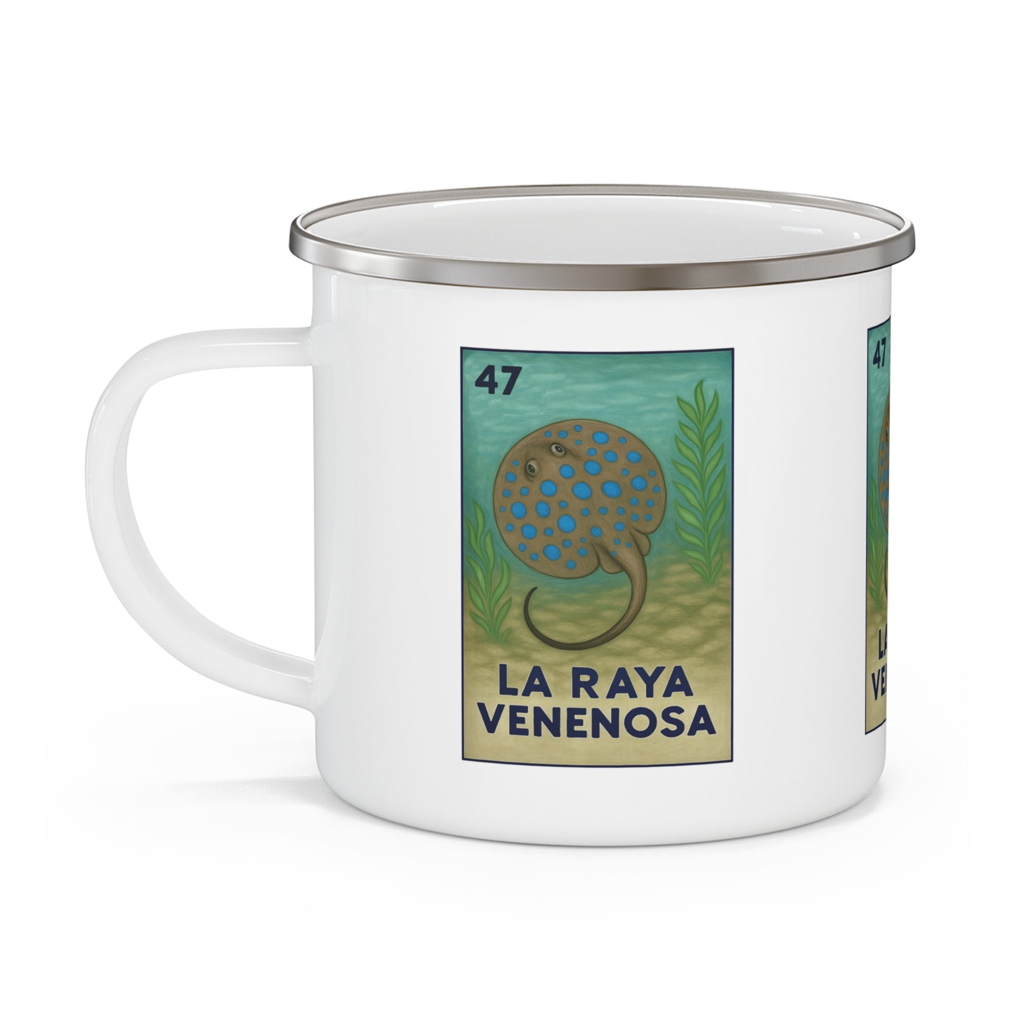 Stingray Lotería Enamel Camping Mug (La Raya Venenosa) (12oz - small)
