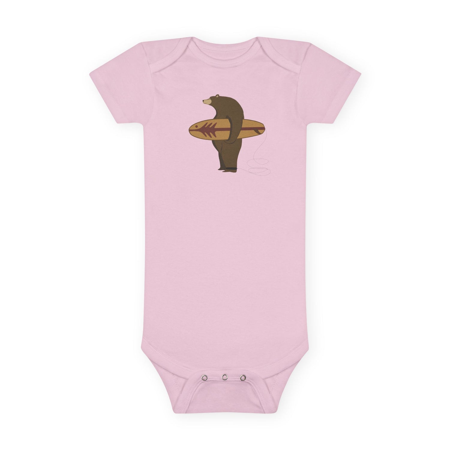 Surfing Grizzly Bear by Fabian Lavater - Baby Short Sleeve 100% Cotton Onesie