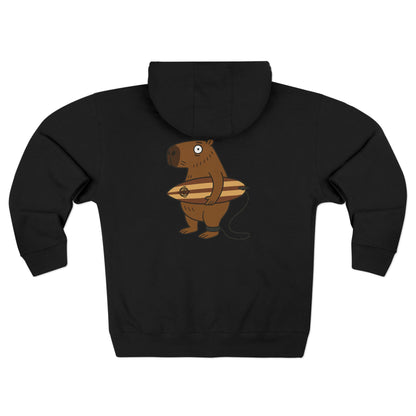 Capybara Surfer Unisex - Zip Cotton Blend Fleece Hoodie