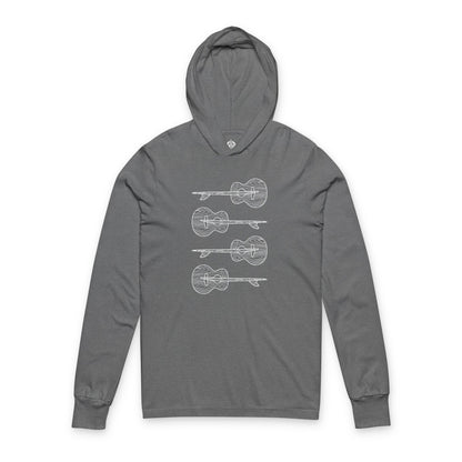 Gray hoodie with white graphic design on a white background