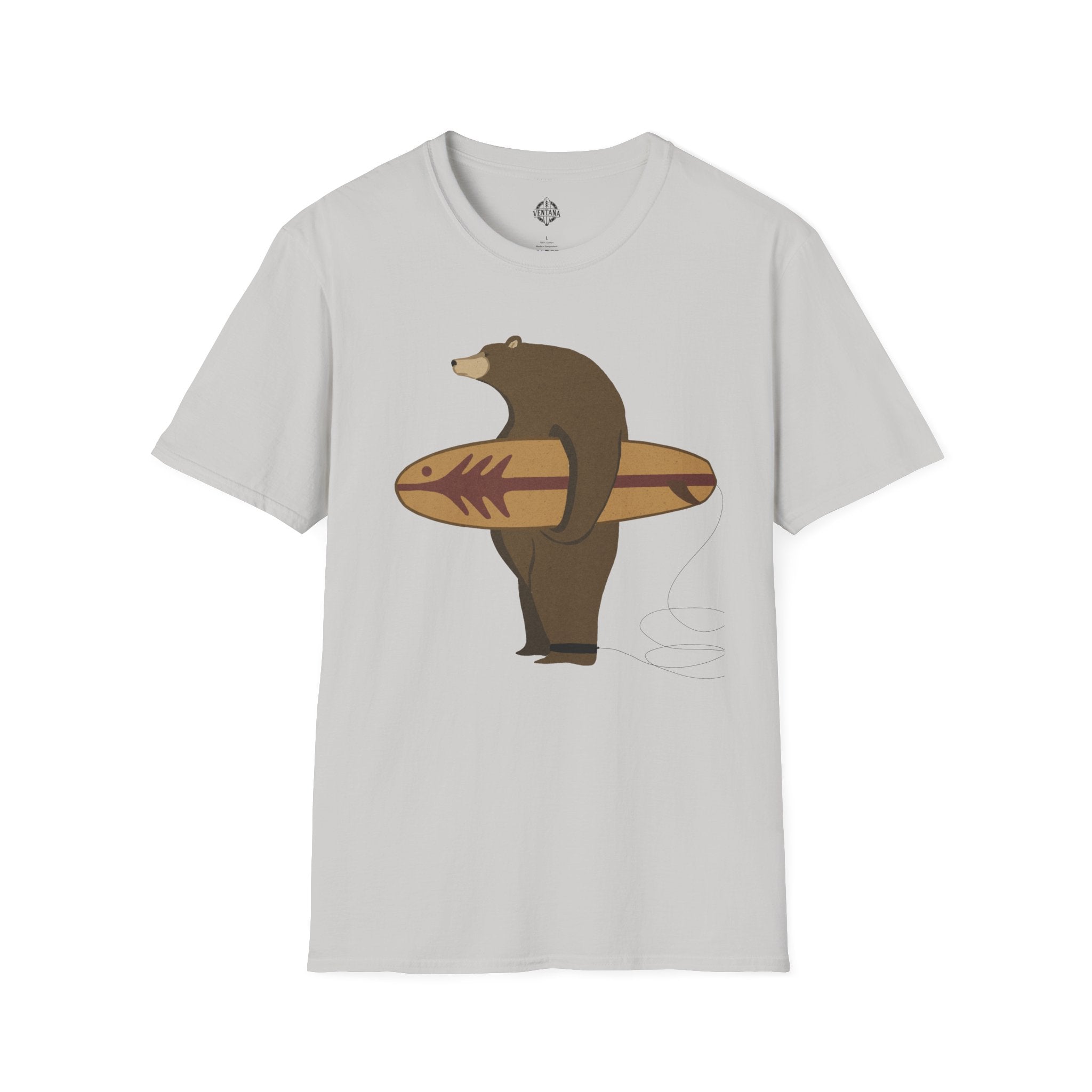 Surfing Grizzly Bear by Fabian Lavater Unisex - Soft Style U.S. Cotton T-Shirt
