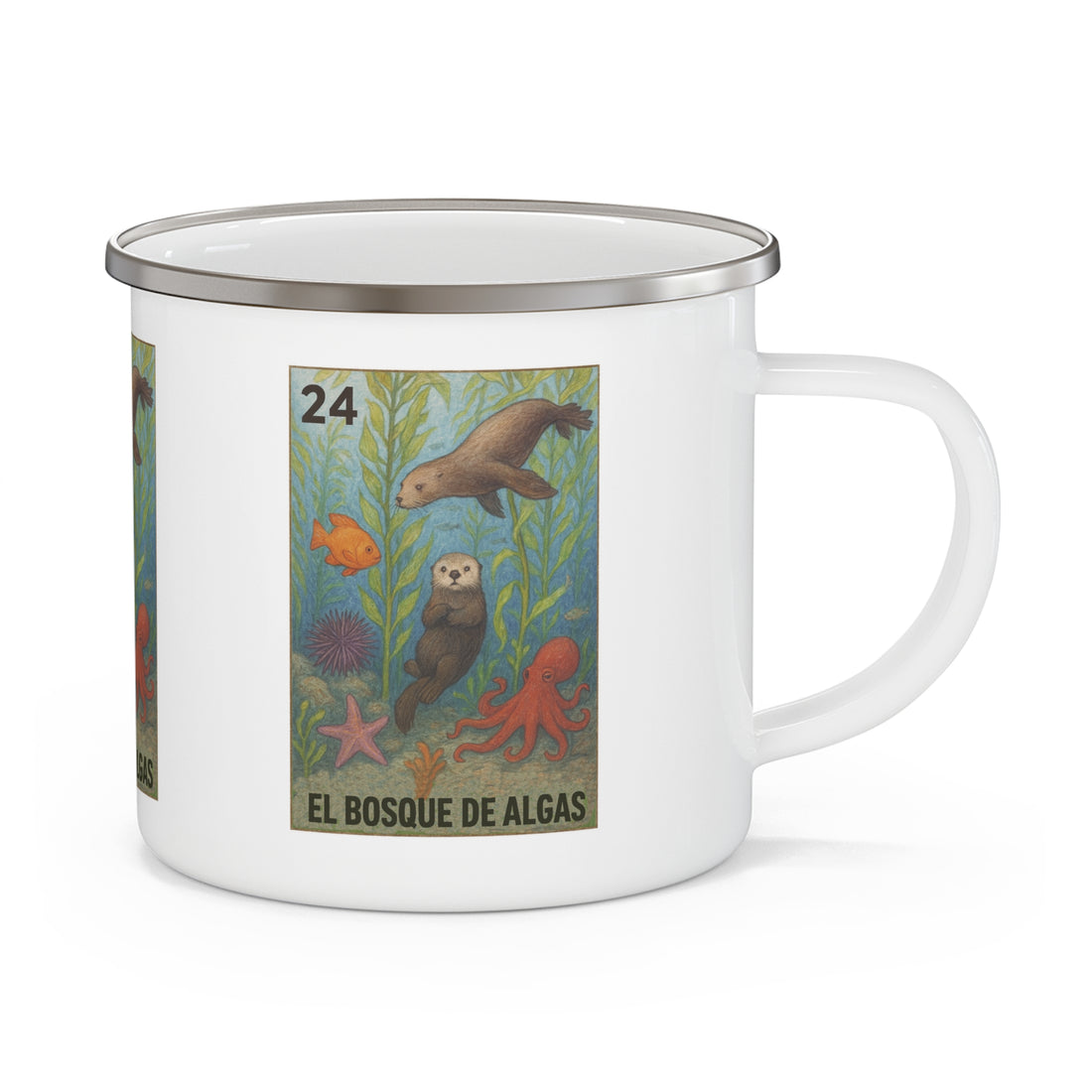 Kelp Forest Lotería Enamel Camping Mug (El Bosque de Algas) (12oz - small)