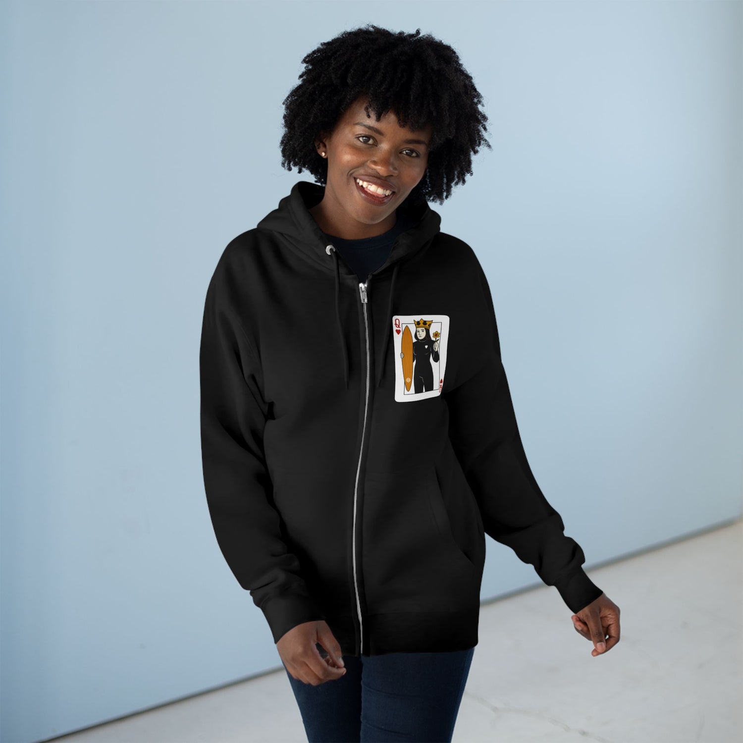 Queen of Hearts Surfer Unisex - Zip Cotton Blend Fleece Hoodie