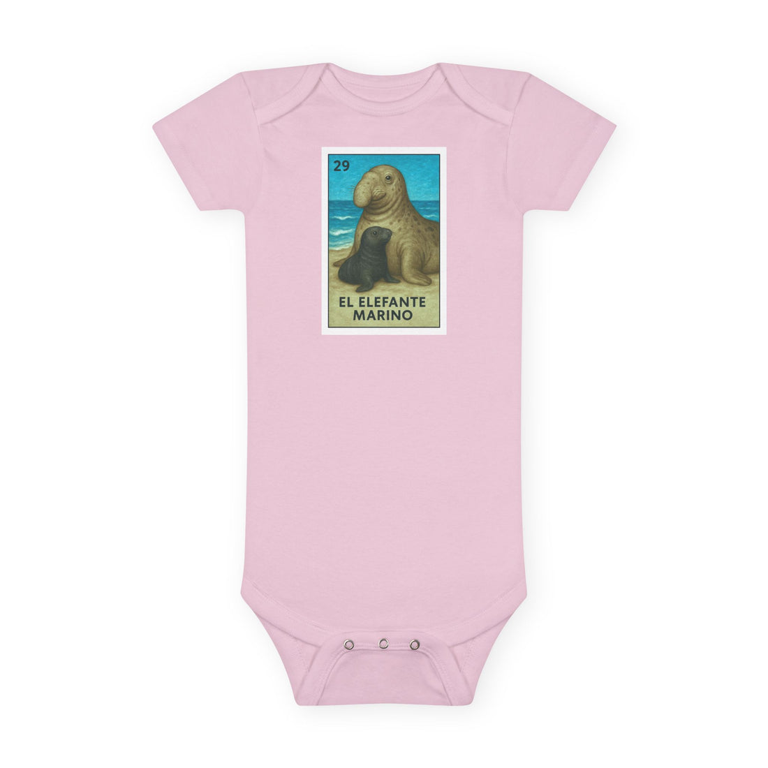 Elephant Seal Lotería - Baby Short Sleeve 100% Cotton Onesie (El Elefante Marino)