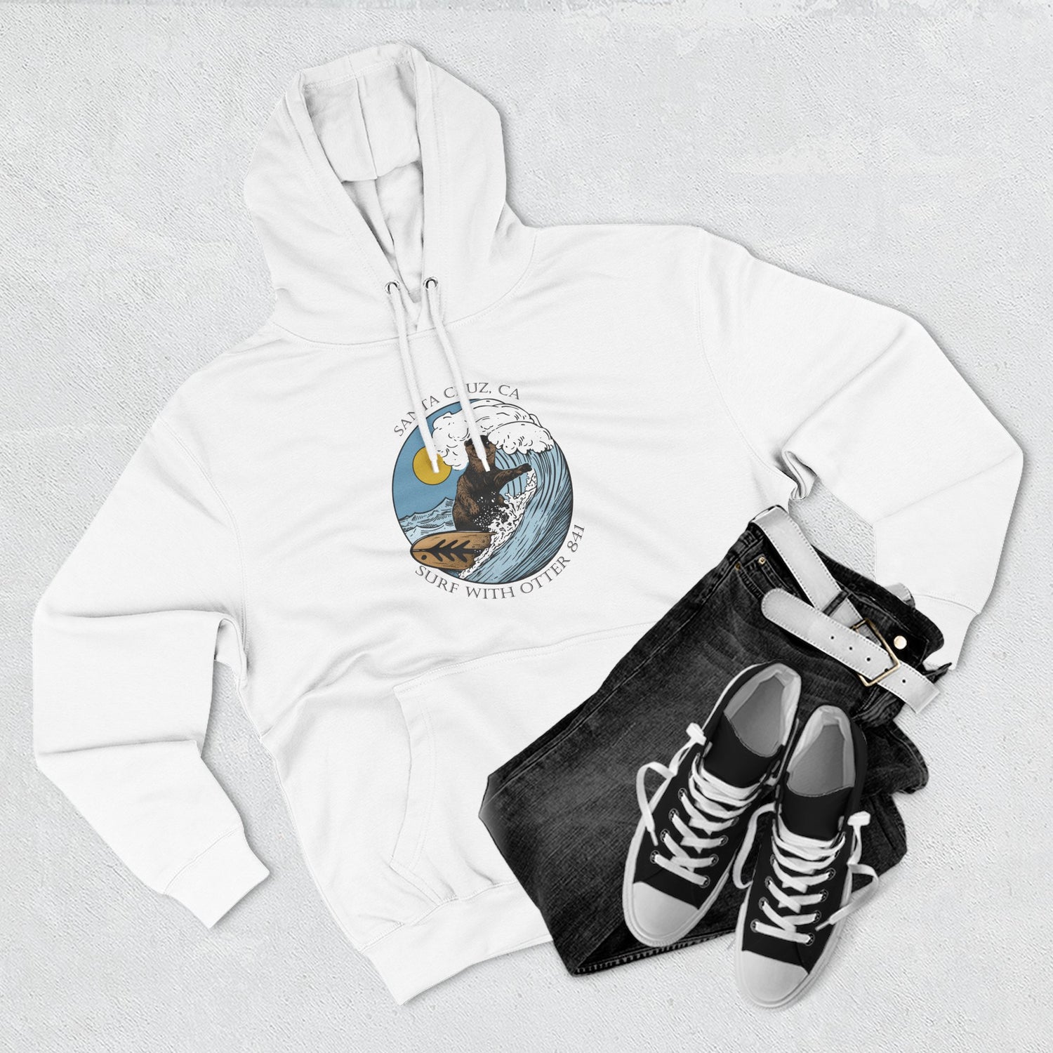 Surf with Otter 841 by Thiago Bianchini Unisex - Pull-Over Cotton Blend Fleece Hoodie