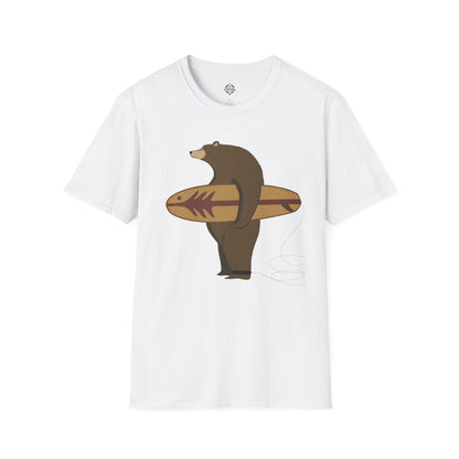 Surfing Grizzly Bear by Fabian Lavater Unisex - Soft Style U.S. Cotton T-Shirt