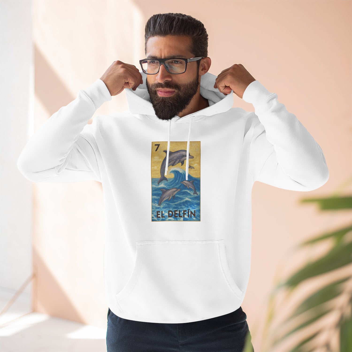 Dolphin Lotería Unisex - Pull-Over Cotton Blend Fleece Hoodie (El Delfín)