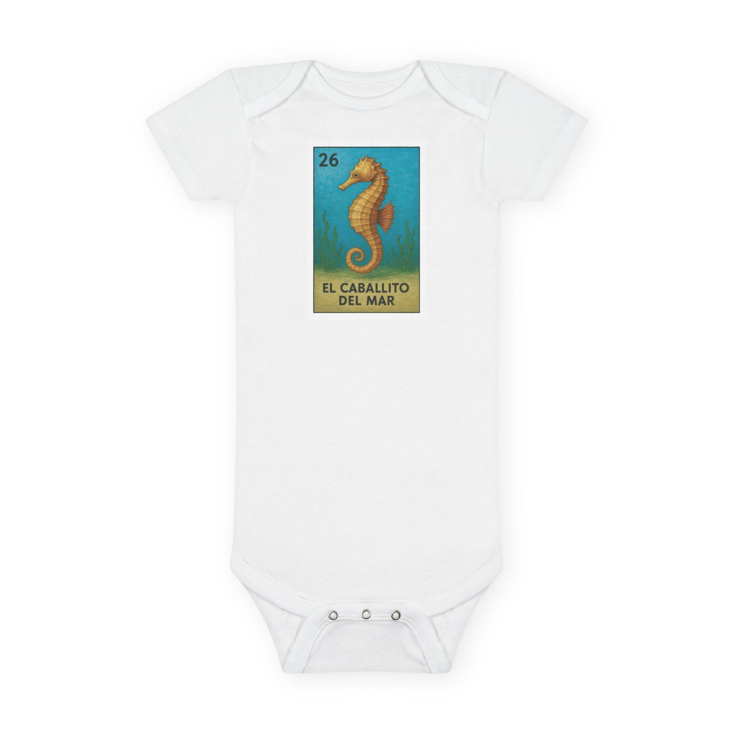 Seahorse Lotería - Baby Short Sleeve 100% Cotton Onesie (El Caballito del Mar)