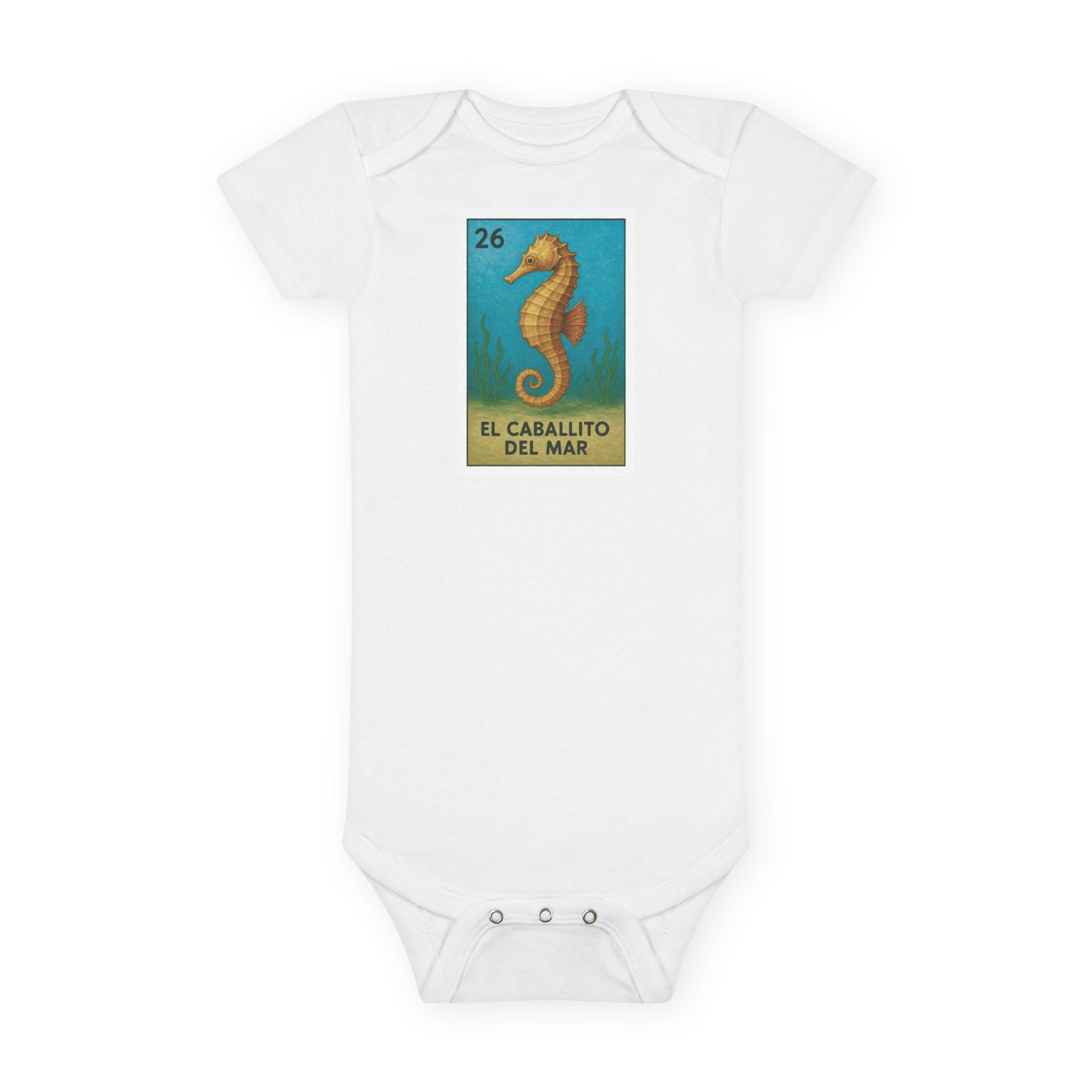 Seahorse Lotería - Baby Short Sleeve 100% Cotton Onesie (El Caballito del Mar)