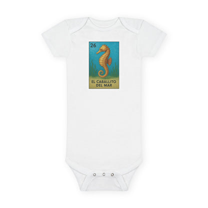 Seahorse Lotería - Baby Short Sleeve 100% Cotton Onesie (El Caballito del Mar)