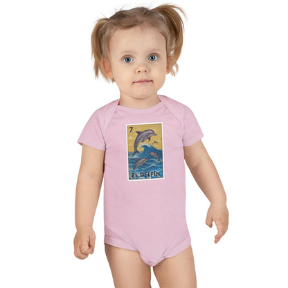 Dolphin Lotería - Baby Short Sleeve 100% Cotton Onesie (El Delfín)