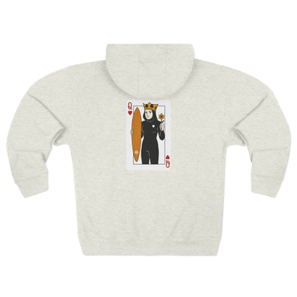 Queen of Hearts Surfer Unisex - Zip Cotton Blend Fleece Hoodie