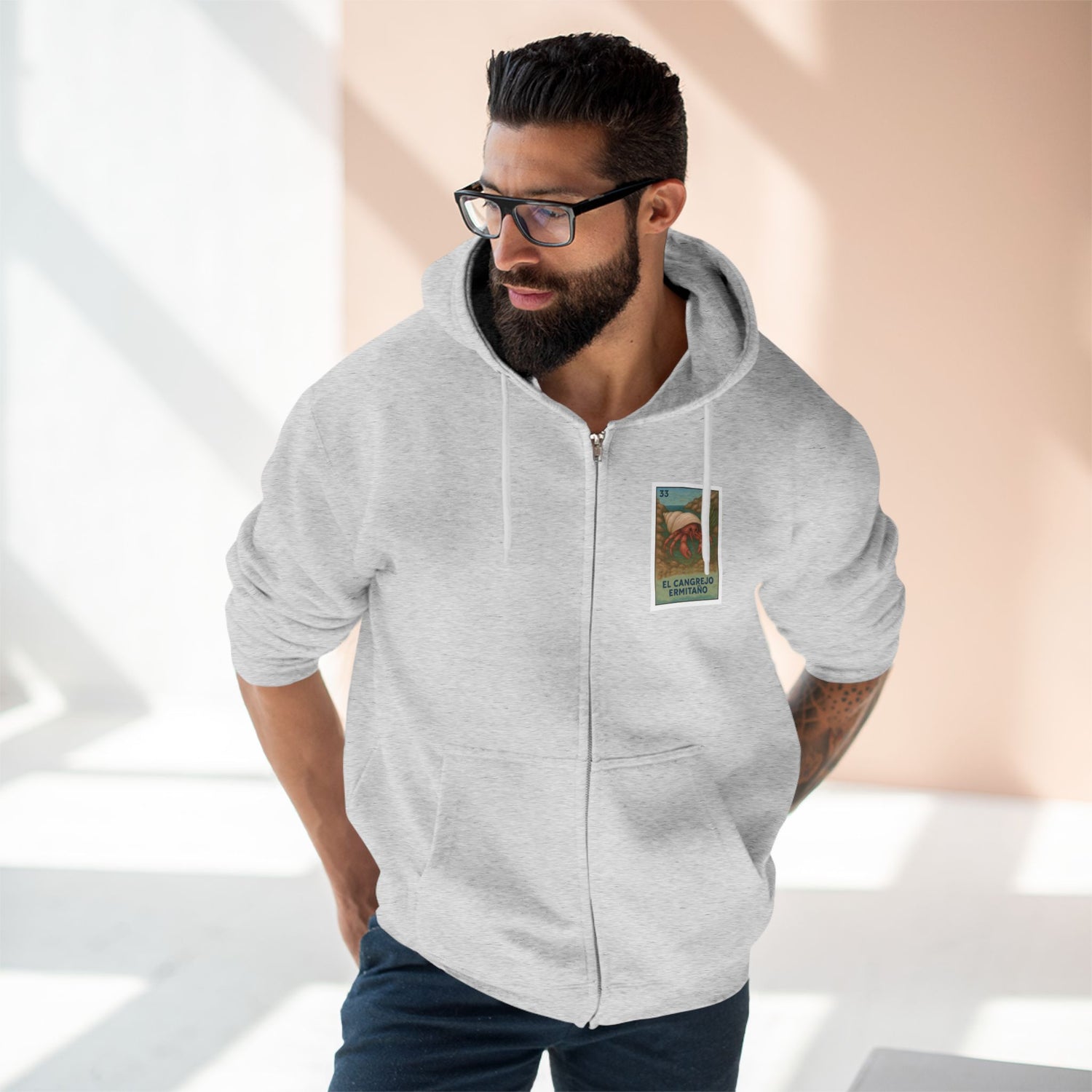 Hermit Crab Lotería Unisex - Zip Cotton Blend Fleece Hoodie (El Cangrejo Ermitaño)