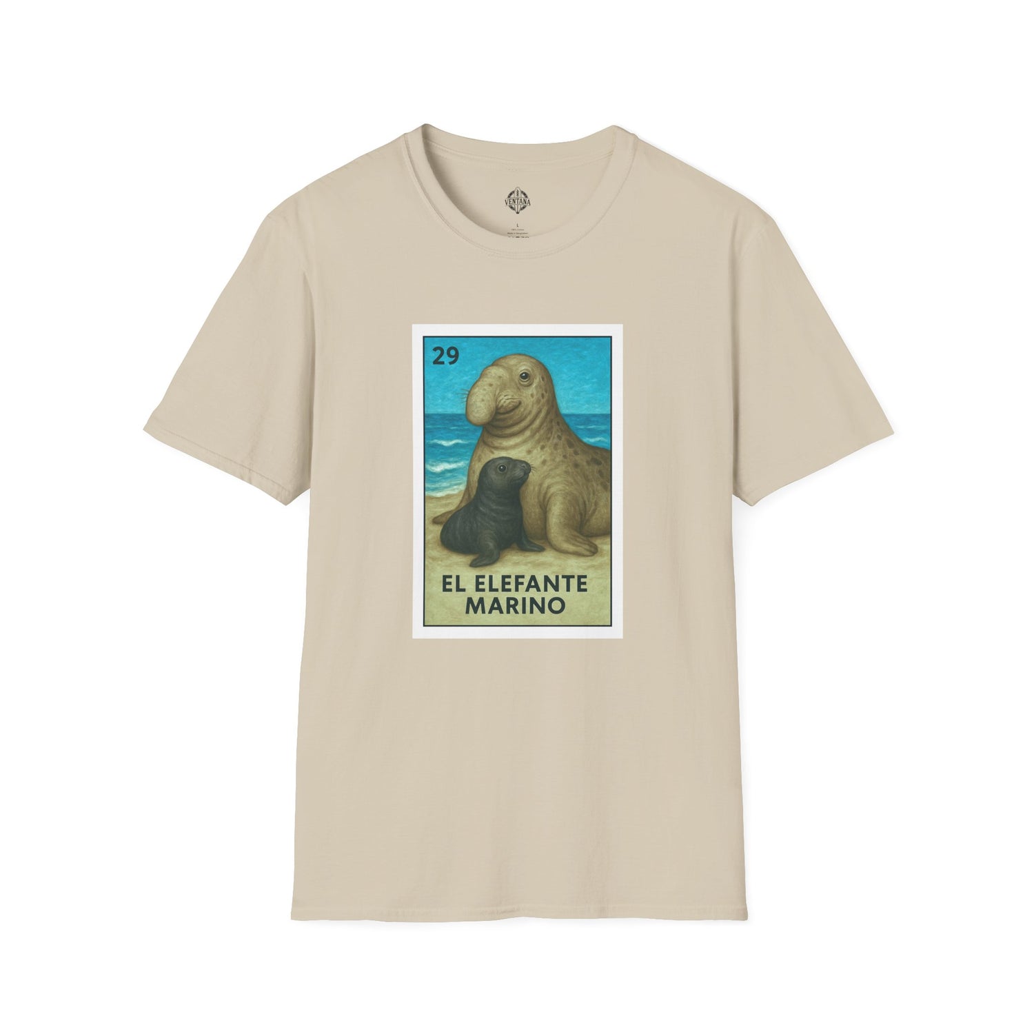 Elephant Seal Lotería Unisex - Soft Style U.S. Cotton T-Shirt (El Elefante Marino)
