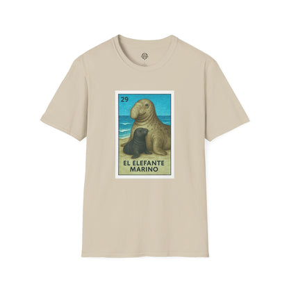Elephant Seal Lotería Unisex - Soft Style U.S. Cotton T-Shirt (El Elefante Marino)
