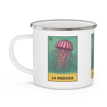 Sea Jelly Lotería Enamel Camping Mug (La Medusa) (12oz - small)