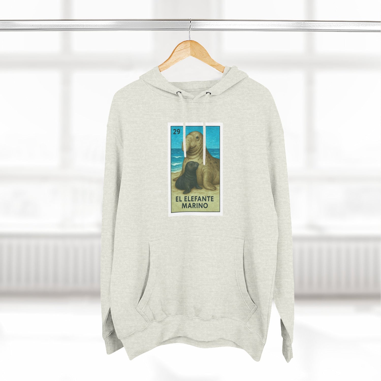 Elephant Seal Lotería Unisex - Pull-Over Cotton Blend Fleece Hoodie (El Elefanto Marino)