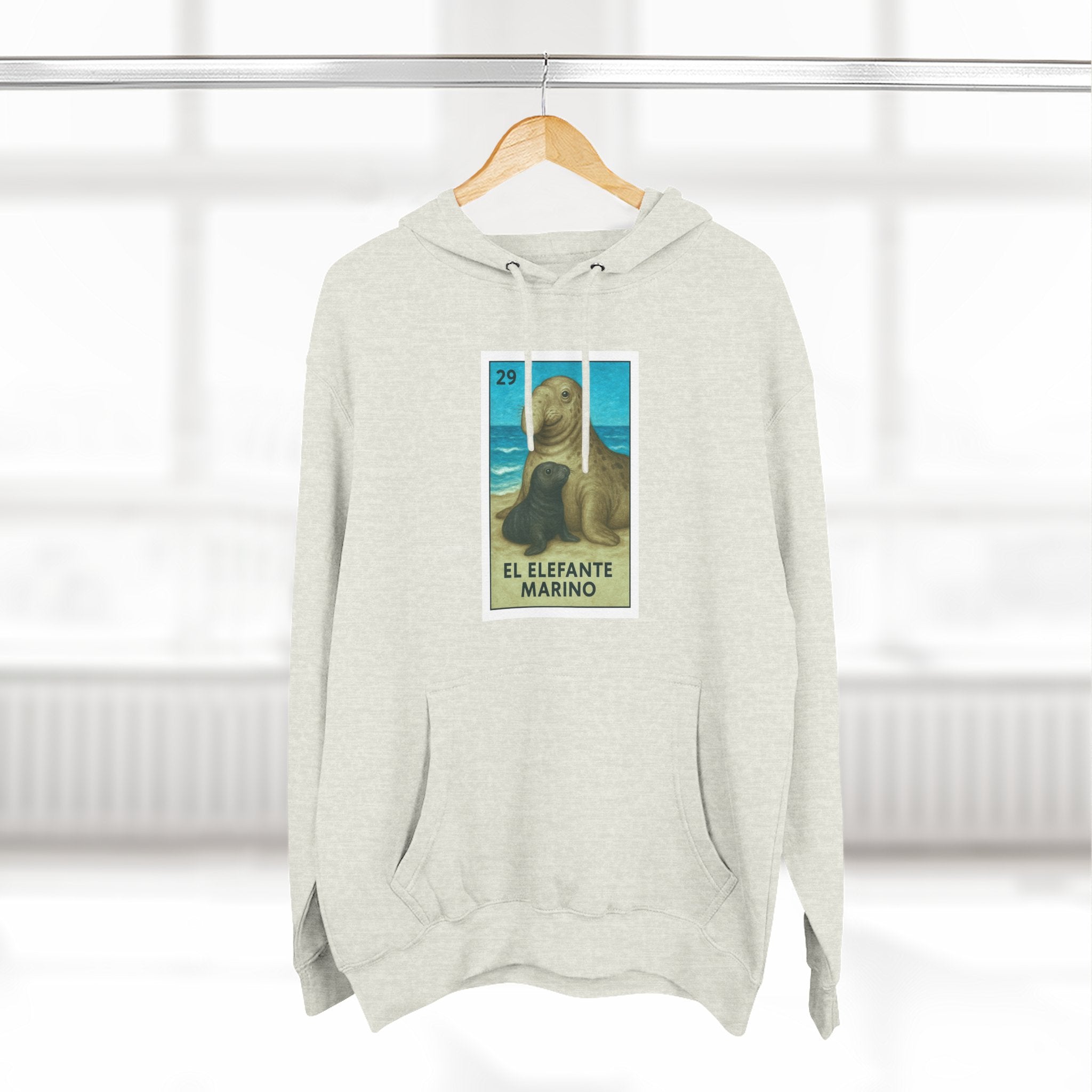Elephant Seal Lotería Unisex - Pull-Over Cotton Blend Fleece Hoodie (El Elefanto Marino)