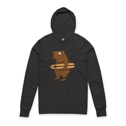 Capybara Surfer Unisex - Cotton Long Sleeve Hooded T-Shirt