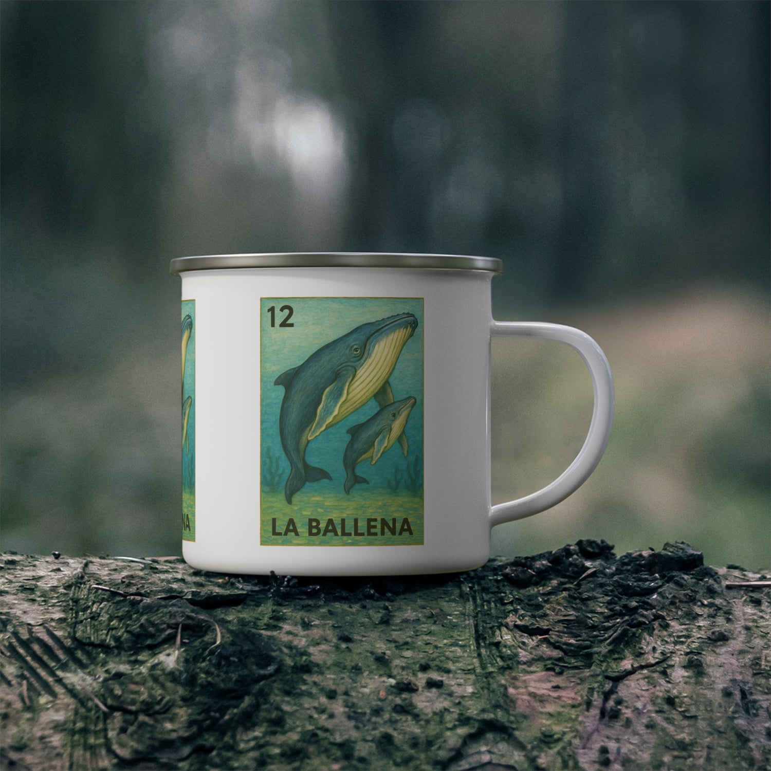 Whale Lotería Enamel Camping Mug (La Ballena) (12oz - small)
