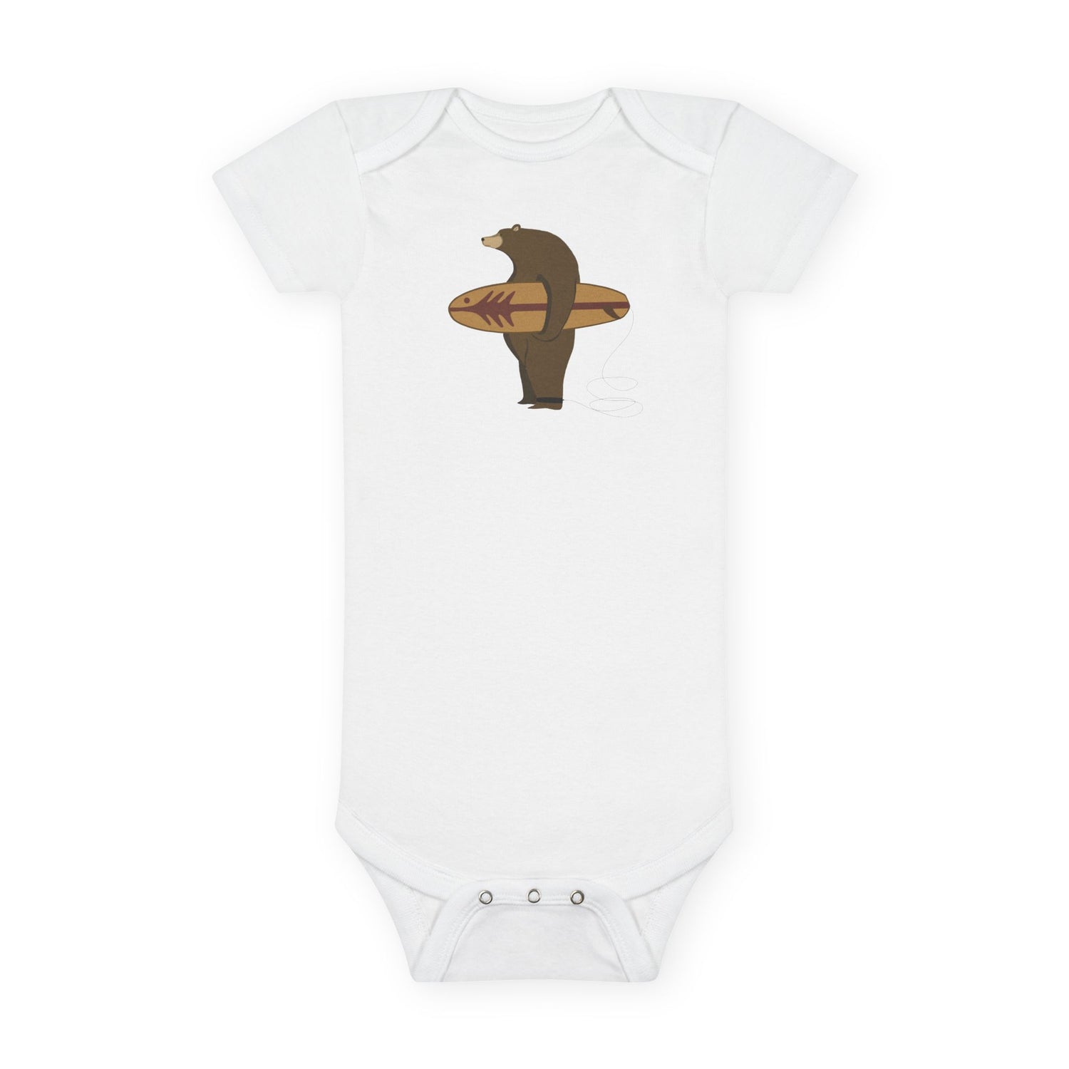Surfing Grizzly Bear by Fabian Lavater - Baby Short Sleeve 100% Cotton Onesie