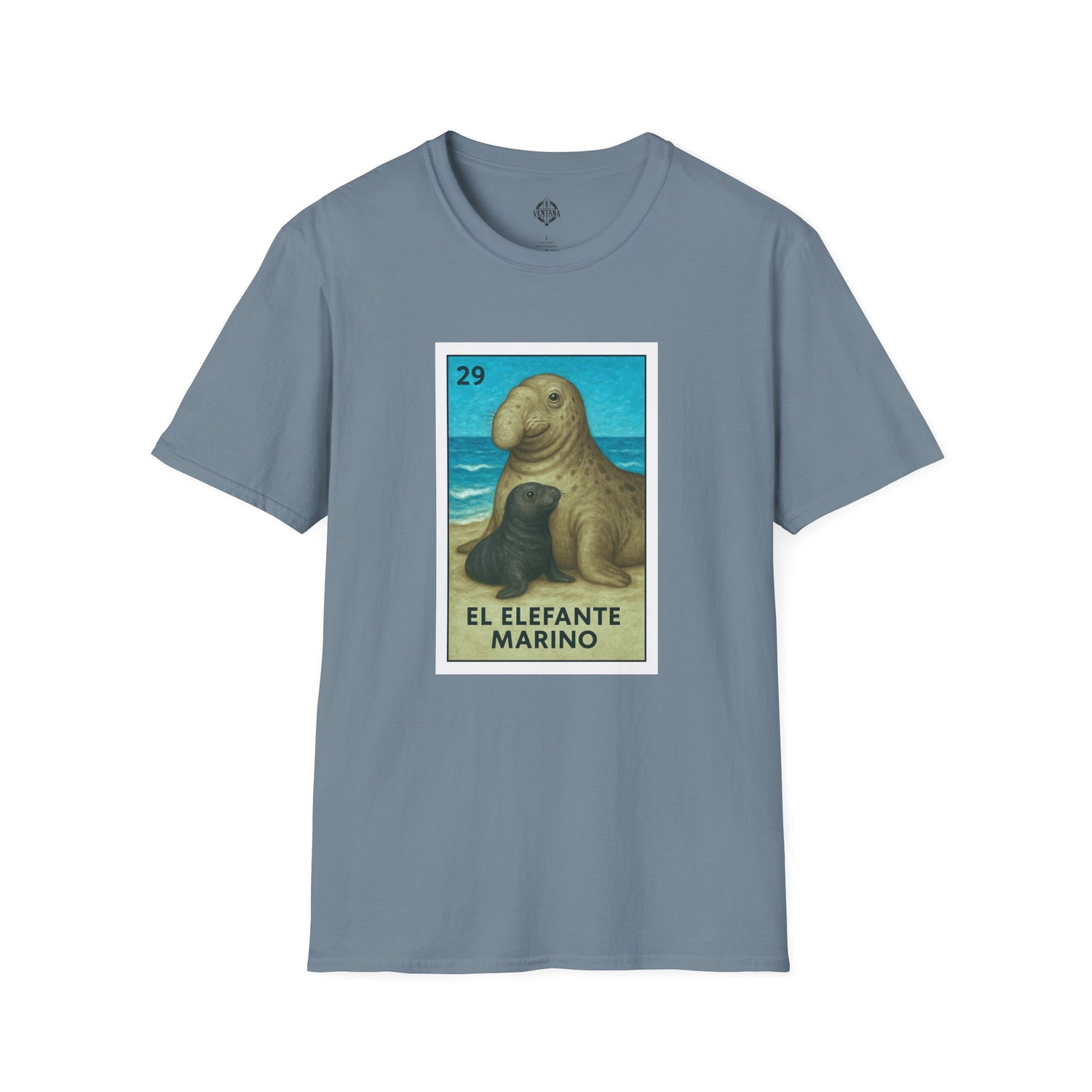 Elephant Seal Lotería Unisex - Soft Style U.S. Cotton T-Shirt (El Elefante Marino)