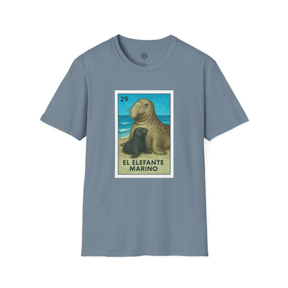 Elephant Seal Lotería Unisex - Soft Style U.S. Cotton T-Shirt (El Elefante Marino)