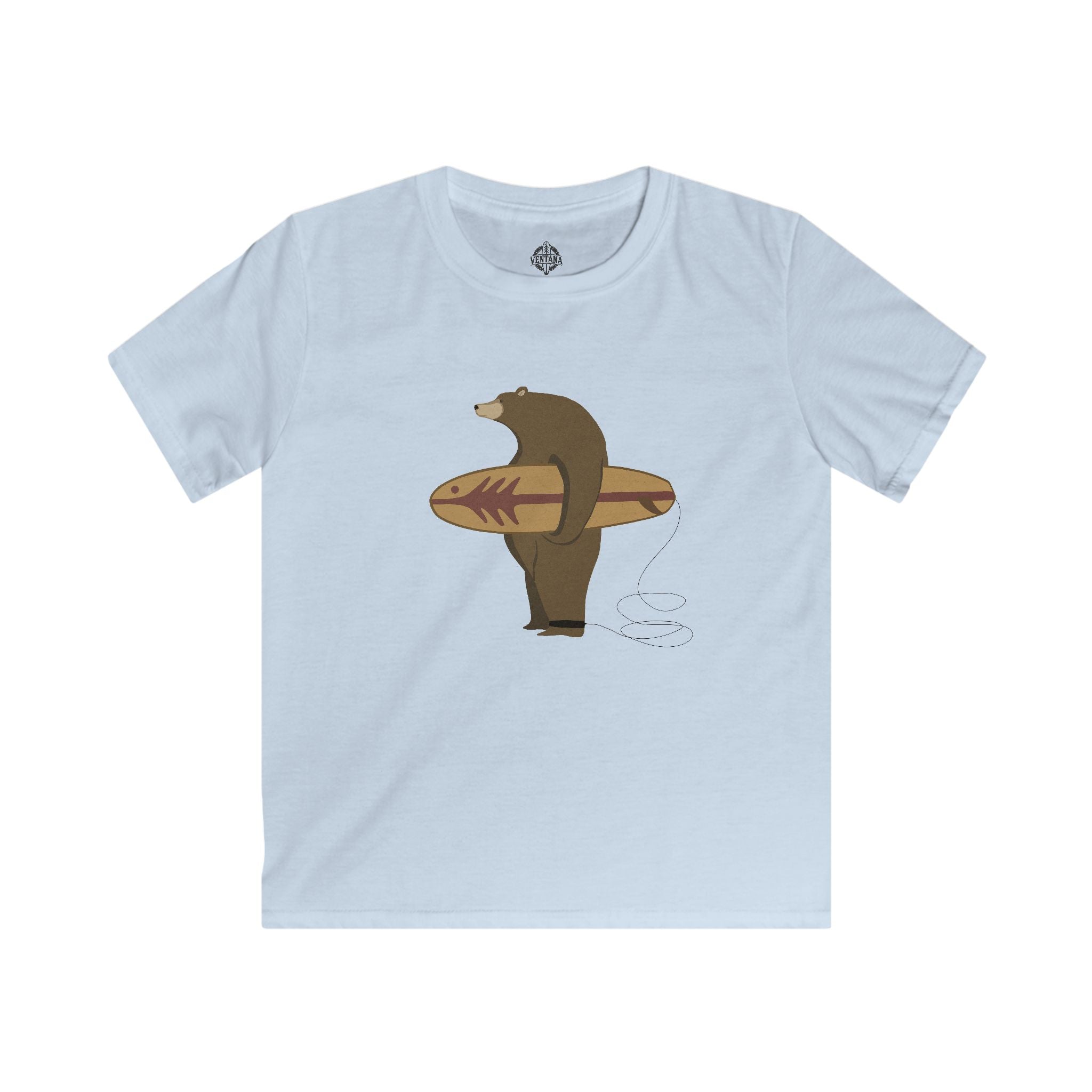 Surfing Grizzly Bear by Fabian Lavater Kids - Soft Style U.S. Cotton T-Shirt