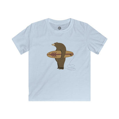 Surfing Grizzly Bear by Fabian Lavater Kids - Soft Style U.S. Cotton T-Shirt
